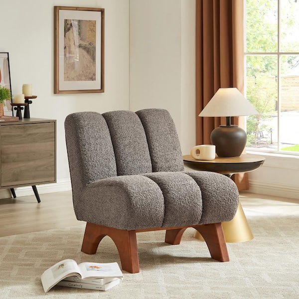 Art Leon COZY Gray Fabric Accent Slipper Chair with Wood