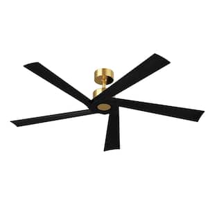 62 in. Indoor Outdoor Use Black Solid Wood 5 Blades Propeller Ceiling Fan with Remote Control, 1/4/8-Hour Timing