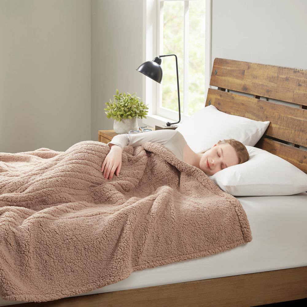 Full Size Brown Sherpa Reversible Heated Blanket