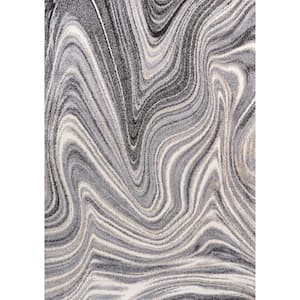 Eleni Charcoal/Cream 8 ft. x 10 ft. Contemporary Glam Abstract Marble Area Rug