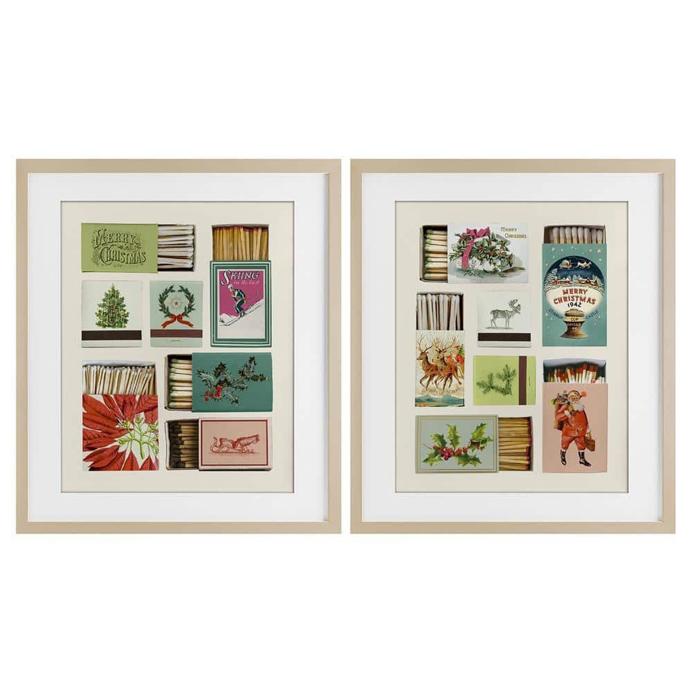 UPC 199652266411 product image for Festive Christmas Match Boxes by Victoria Barnes 2-Piece Birch Framed Graphic Na | upcitemdb.com