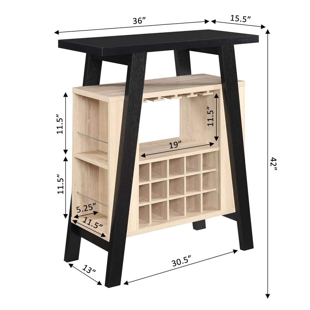 Newport Dual-Tone Bar Console with Wine Storage in Black and Weathered White
