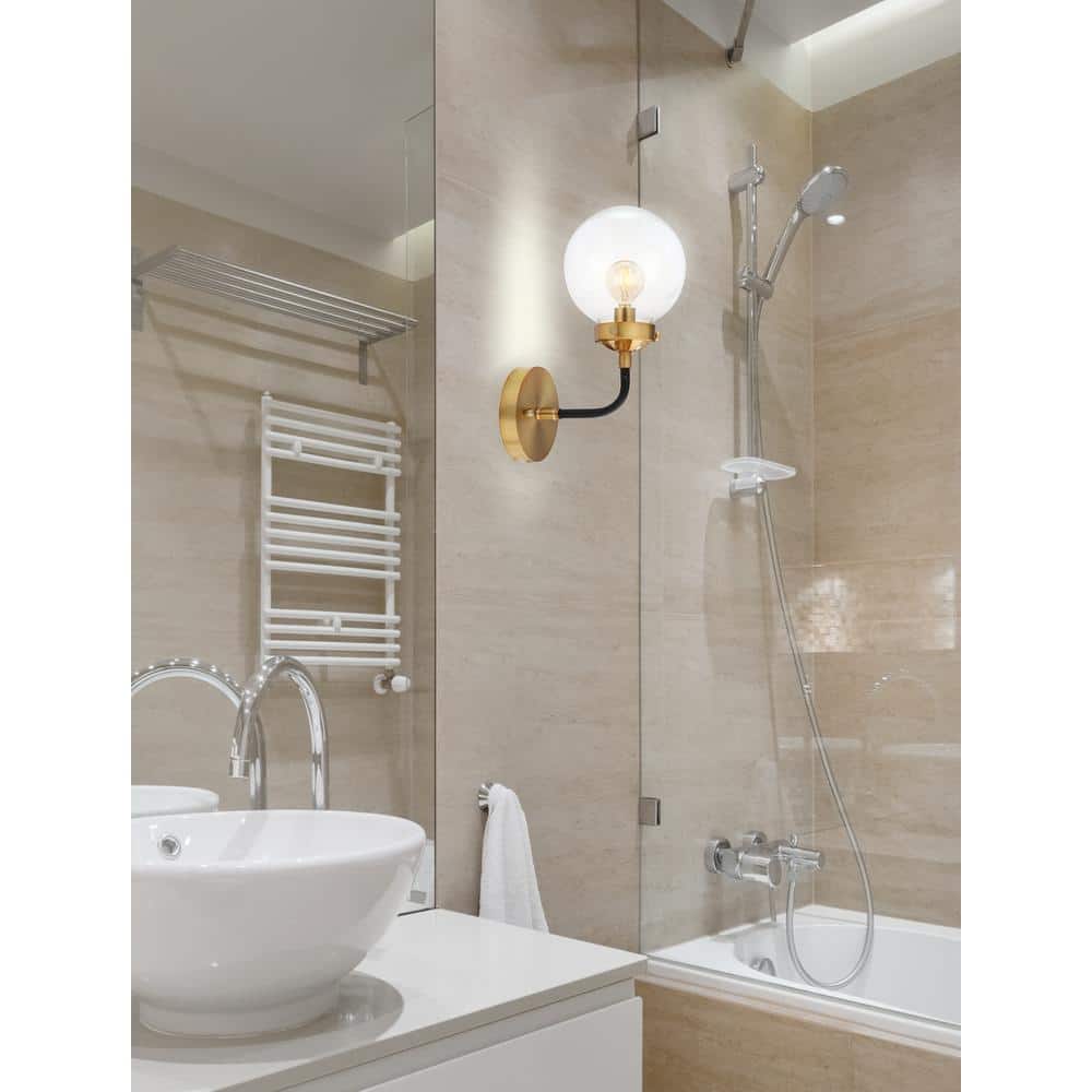 Caleb 1-Light Black and Brass Globe Wall Sconce