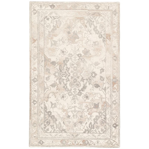 Unbranded Katya Hand-Tufted White/Gray 8 ft. x 10 ft. Floral Area Rug