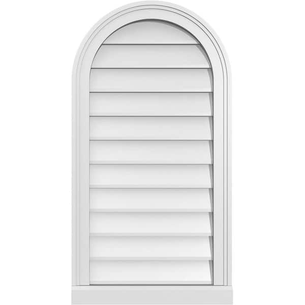 Ekena Millwork 18 in. x 34 in. Round Top White PVC Paintable Gable Louver Vent Non-Functional