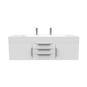 Nile 60 in. W x 19 in. D x 20 in. H Single Sink Bath Vanity in Matte White with Chrome Trim and White Solid Surface Top