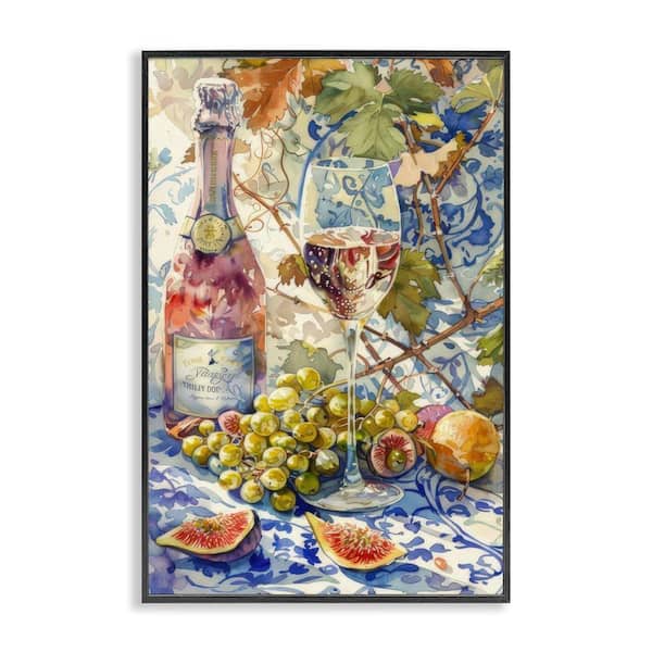 Grapes and Wine Bottle by LSR Design Studio Black Framed Food Giclee Art Print 24 in. x 16 in.