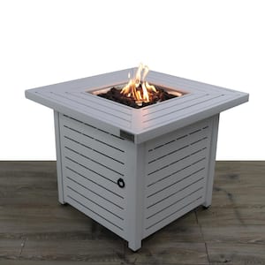 30 in. x 25 in. Square Steel Propane Fire Pit Kit in White Line