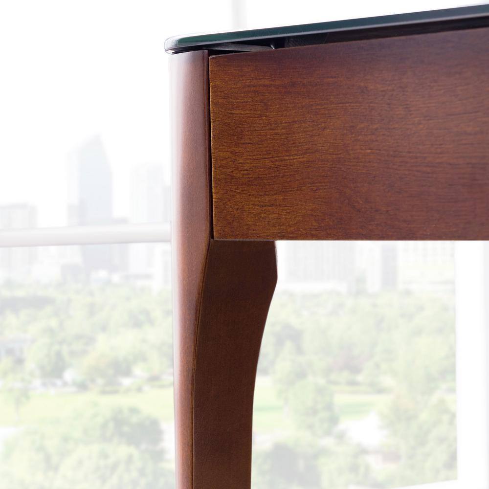 Chestnut Triangular Wood and Glass Accent Table