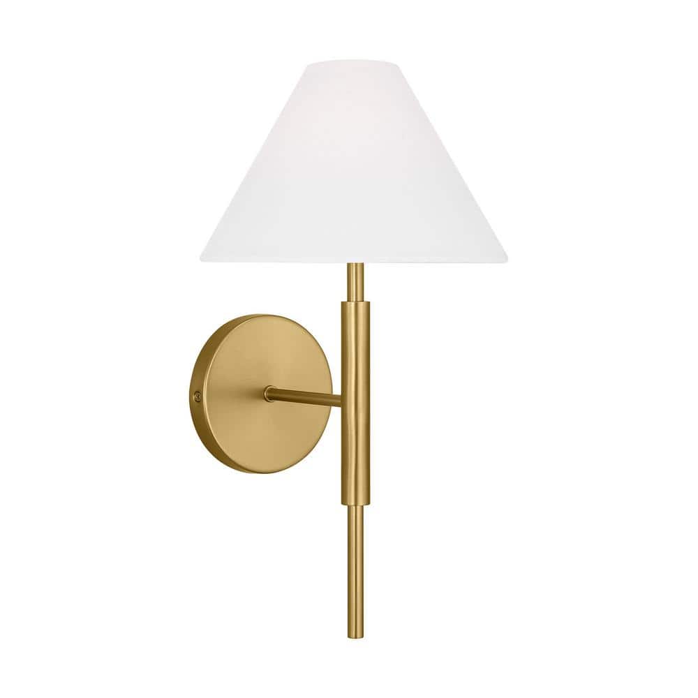 Satin Brass 1-Light Sconce with White Linen Shade