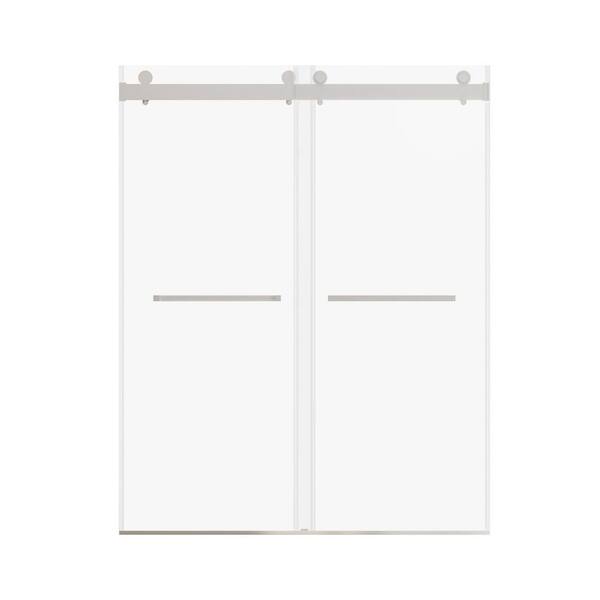 Boosicavelly 60 in. W x 76 in. H Double Sliding Frameless Shower Door in Brushed Nickel Finish with Clear Glass