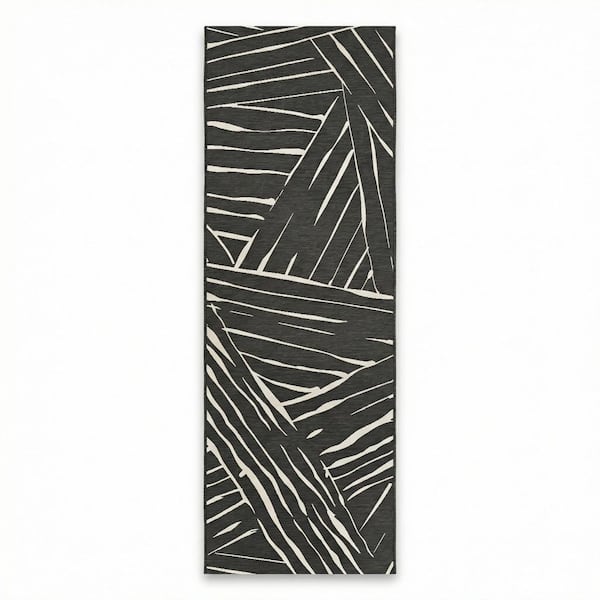 Dolce Parquet Charcoal 2 ft. x 8 ft. Transitional Flatwoven Abstract Polypropylene Runner Indoor/Outdoor Area Rug