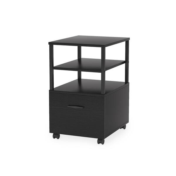 TRIBESIGNS WAY TO ORIGIN Eartha Black Mobile Engineered Wood File Cabinet with 3 Shelves and 1 Drawer