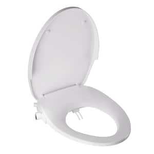 Non-Electric Quiet Close Bidet Seat for Elongated Toilets in White with Double Nozzles, Rinsing without Electricity