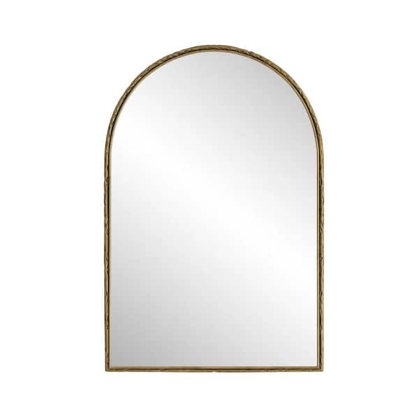 24 in. W x 36 in. H Arched Framed Wall Bathroom Vanity Mirror in Gold
