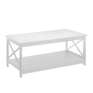 Oxford 40 in. White Medium Rectangle Wood Coffee Table with Shelf