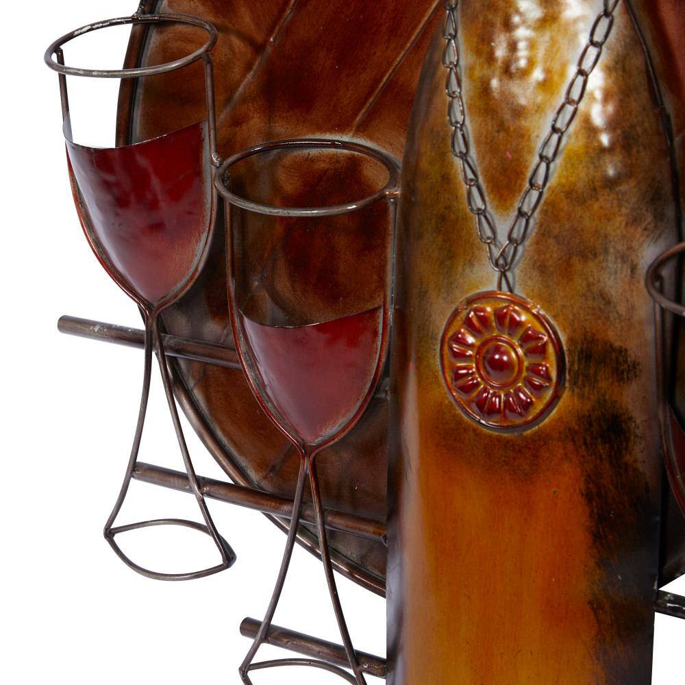 Copper Metal Wine Wall Sculpture with Glasses and Bottles