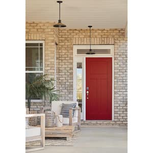 36 in. x 80 in. Right-Hand 3 Panel Flat Craftsman Cranberry Painted Steel Prehung Front Door with Brickmould