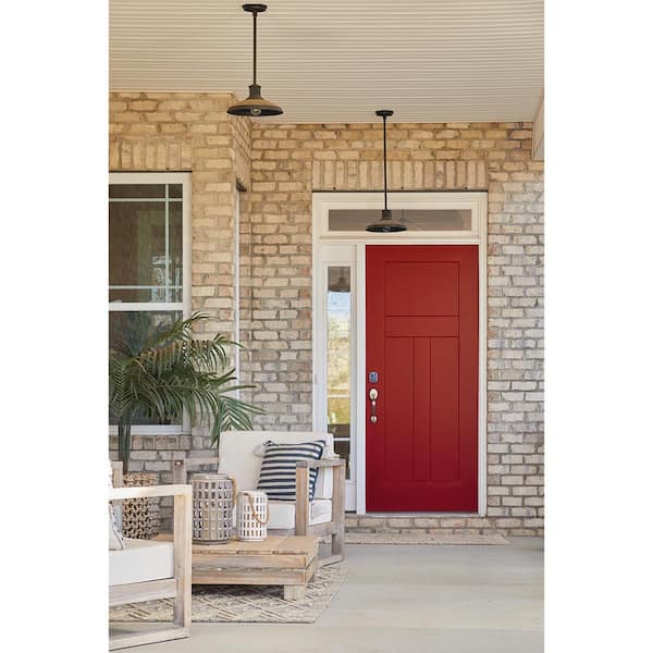 36 in. x 80 in. Right-Hand 3 Panel Flat Craftsman Cranberry Painted Steel Prehung Front Door with Brickmould