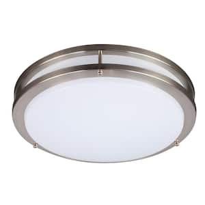 14 in. 3-Watt Brushed Nickle Round Double Ring Flushmount 3 CCT LED Selectable