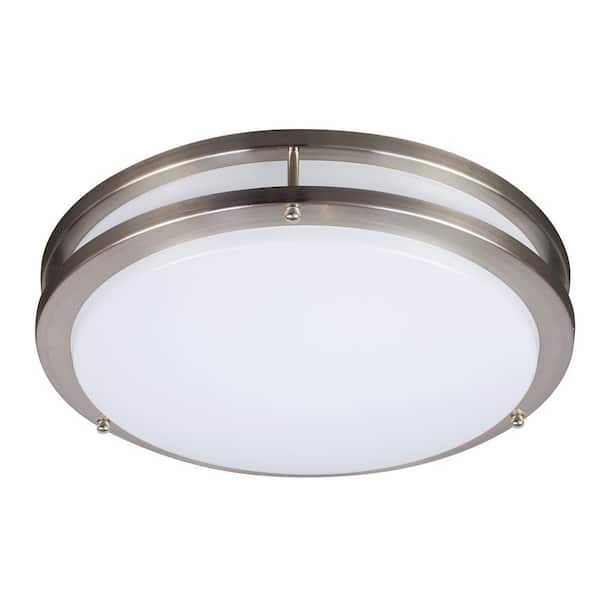 ENERGETIC LIGHTING 14 in. 3-Watt Brushed Nickle Round Double Ring Flushmount 3 CCT LED Selectable Wet Location (6-Pack)