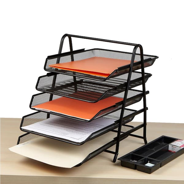 or School Meshist Letter Tray Organizer Office Black Mesh 5 Tier Desk File Paper Organizer Shelf for Home