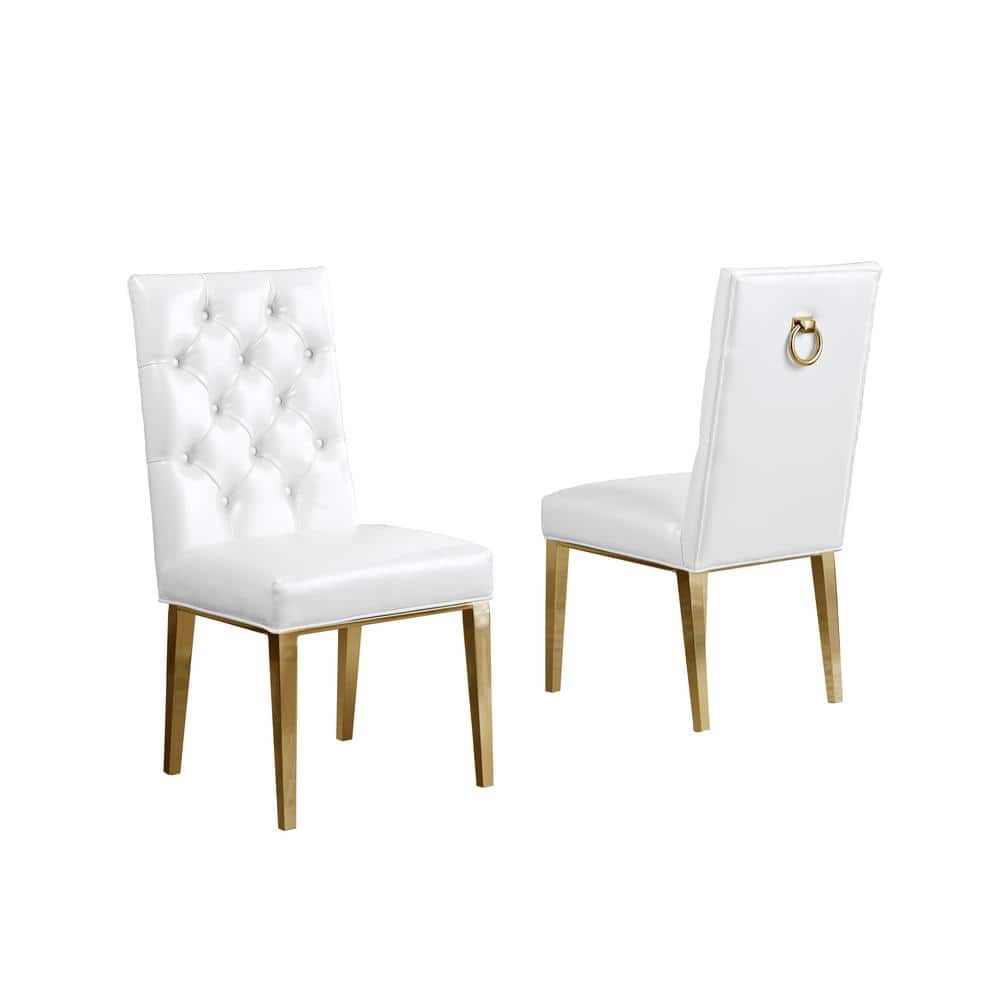 White Faux Leather Tufted Side Chairs with Chrome Legs