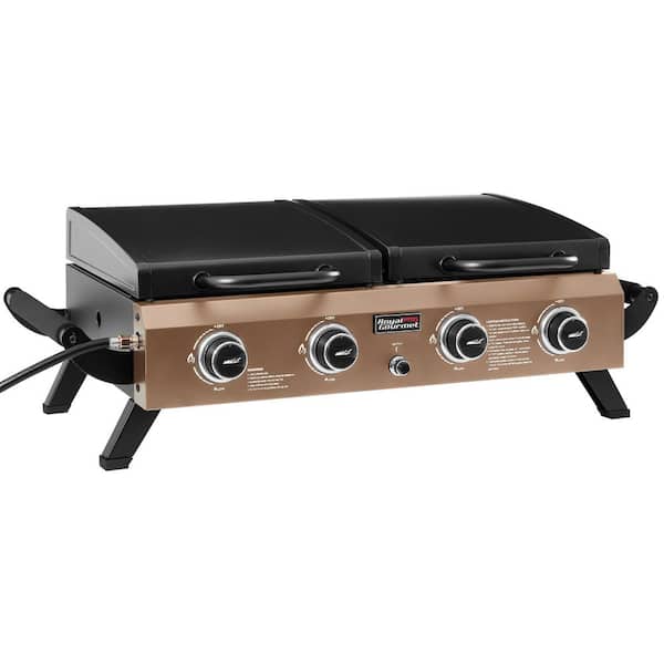 4-Burner Portable Propane Gas Grill Griddle Combo with Hood, 40,000 BTU, Bronze Gold
