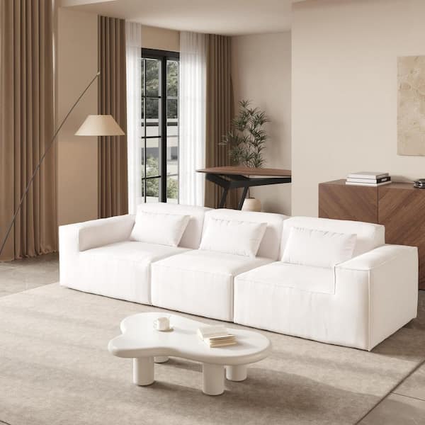 118 in. Square Arm Cloud Fleece Fabric Sofa Overside Rectangle 3-Seater Modular Sectional Sofa in Beige