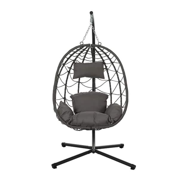 Egg Chair with Stand Indoor Outdoor Swing Chair Patio Wicker Hanging Egg Chair Hanging Basket Chair with Stand