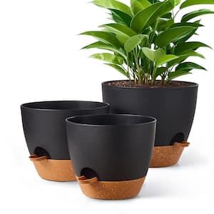 Large 12/10/9 in, Black Plastic Self Watering for Indoor/Outdoor Plants with Drainage Hole, Plastic Flower Pots (3-Pack)