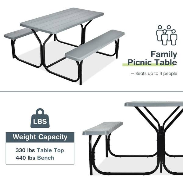 Gymax 59 in. Grey Rectangle Stainless Iron Picnic Table