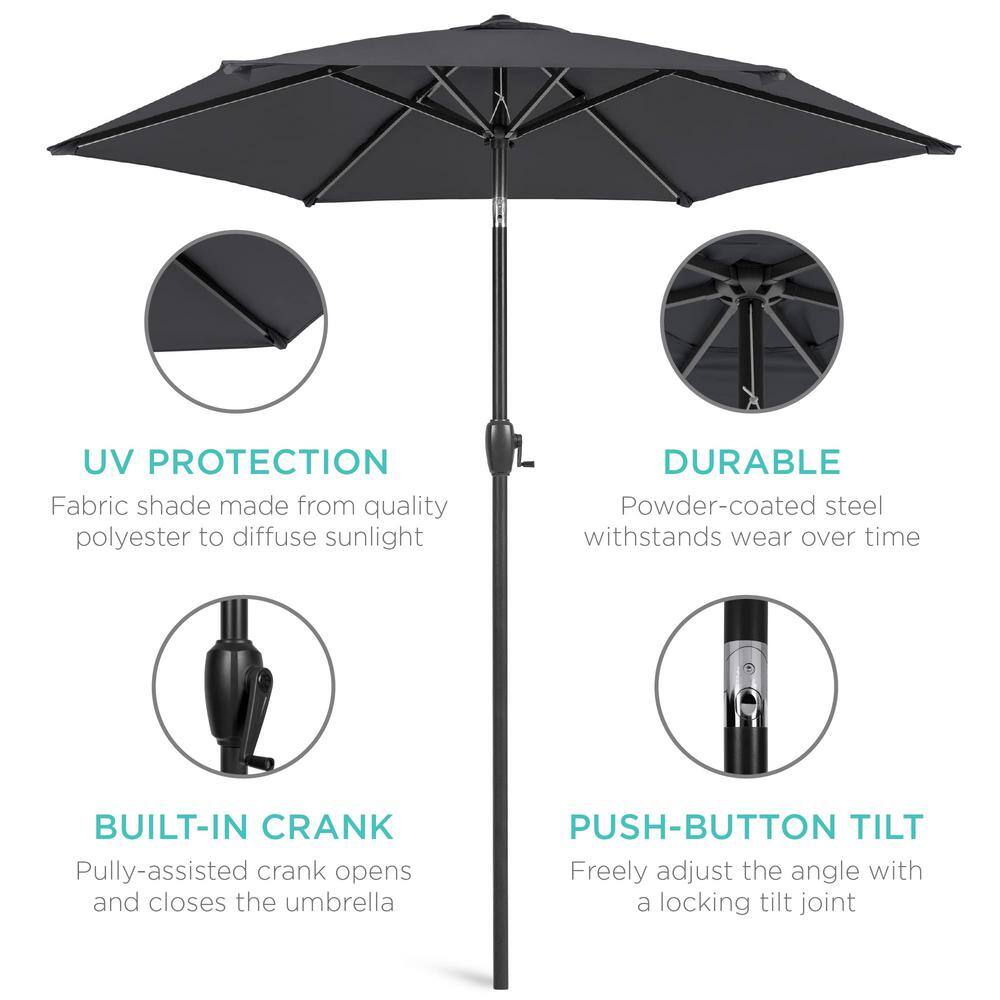 7.5ft Black Powder-Coated Steel Outdoor Patio Umbrella with Crank Lift
