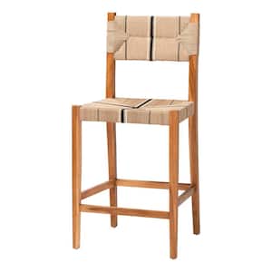 Prita 29.2 in. Natural Brown Wood Bar Stool with Woven Seat