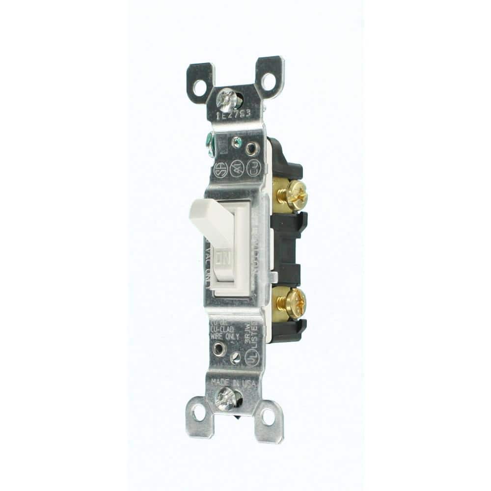 White Thermoplastic Single-Pole Toggle Switch, 15 Amp