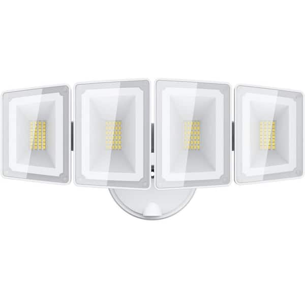 100W White Integrated LED 4-Head Adjustable Flood Light 10000 Lumen Switch Controlled, Outdoor Security 5000K Daylight