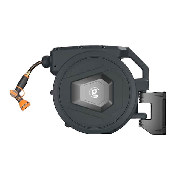 Giraffe Tools Premium Instant Glide Retractable Garden Hose Reel 5/8in 90ft, Metal Bracket