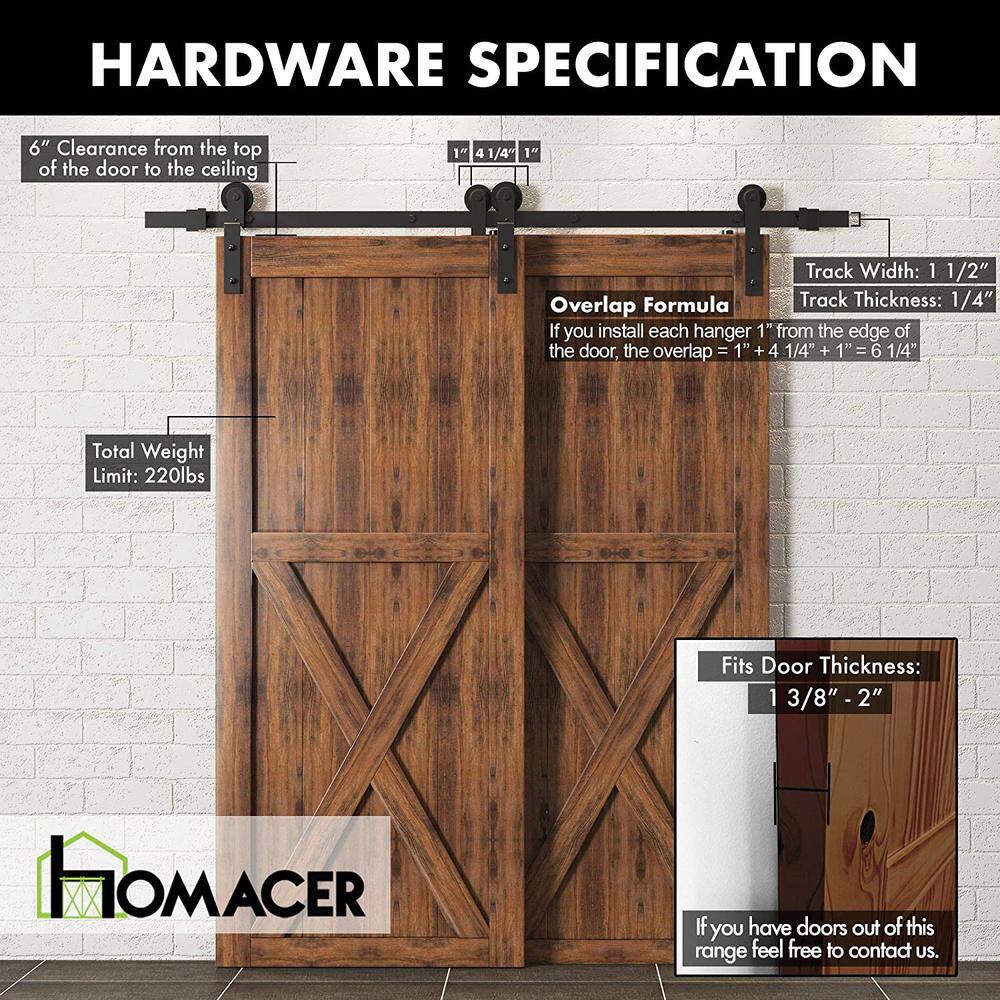 Homacer Black Rustic Single Track Bypass Sliding Barn Door Hardware Kit for Double Doors