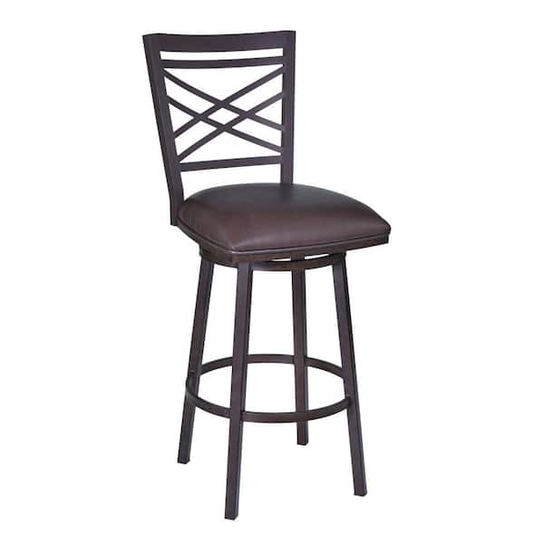 Benjara 30 in. Brown Low Back Metal Frame Barstool with Faux Leather Seat