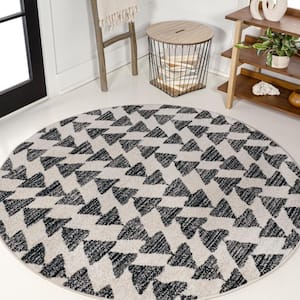 Aisha Moroccan Triangle Geometric Cream/Black 6 ft. Round Area Rug