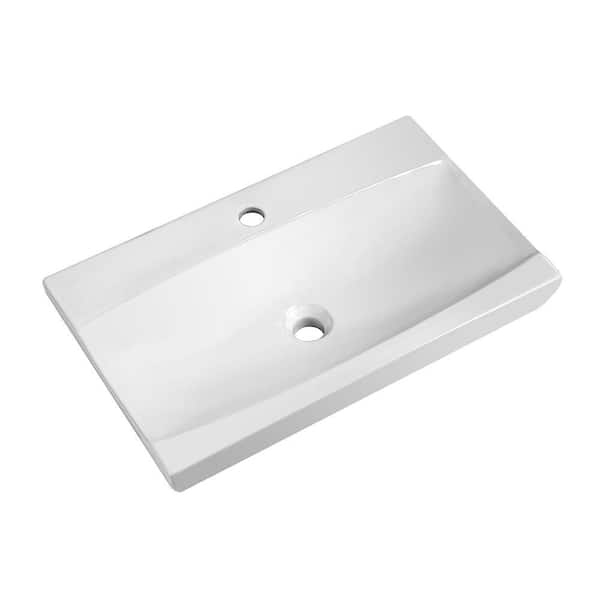 EPOWP White Ceramic Rectangular Vessel Sink