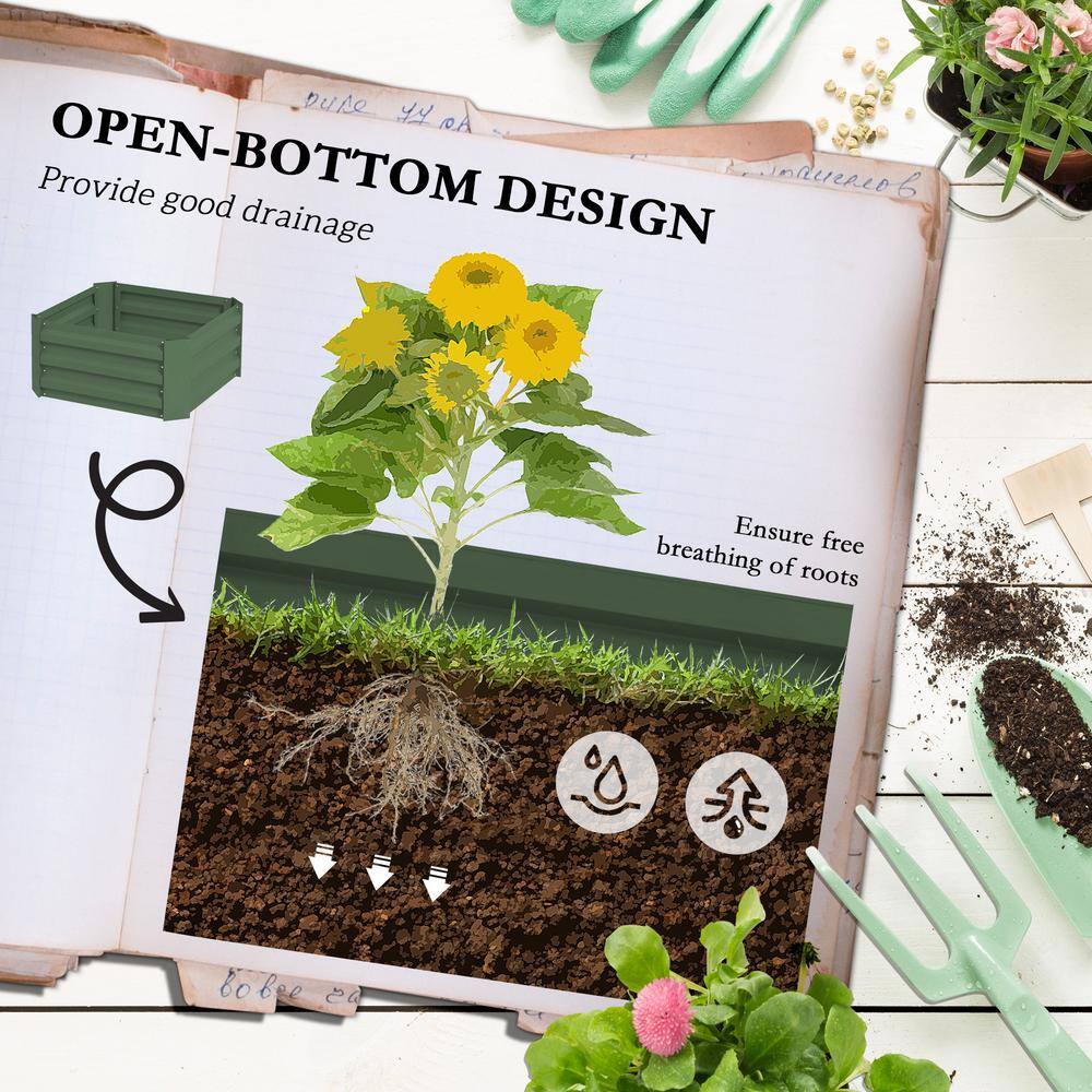 Green Galvanized Steel Raised Garden Bed with Tomato Trellis