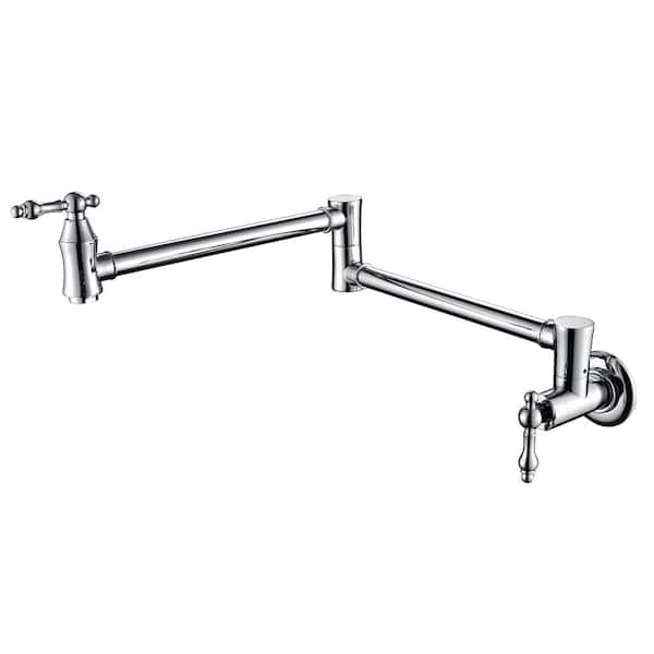 Unbranded Wall Mount Faucet Pot Filler Faucet with Double Lever Handle in Chrome