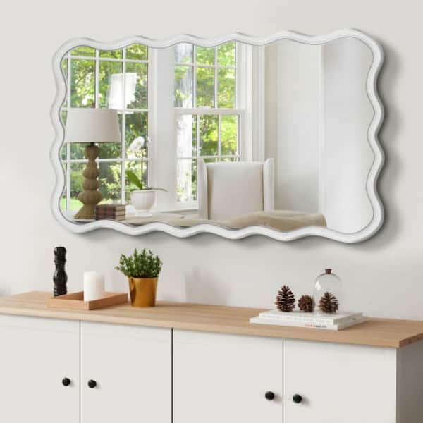 ORGANNICE 40 in. W x 28 in. H Solid Wood Rectangle Modern Wall Mount Mirror Wall Decor Mirror in White