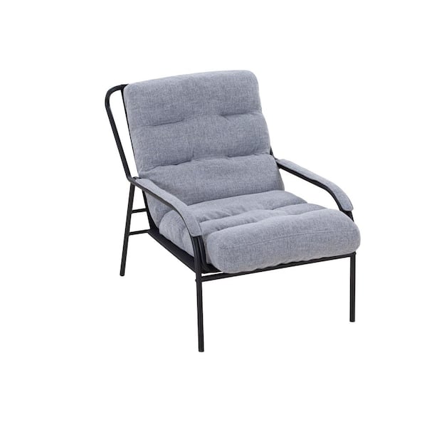 Zeus Ruta Black Metal Outdoor Lounge Chair with Gray Cushions wq