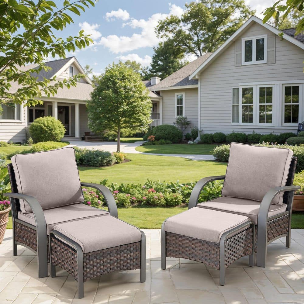 SteelCurve 4-Piece Patio Brown Wicker Outdoor Lounge Chair with Beige Olefin Cushions and Matching Ottomans price history on PriceWatchPro