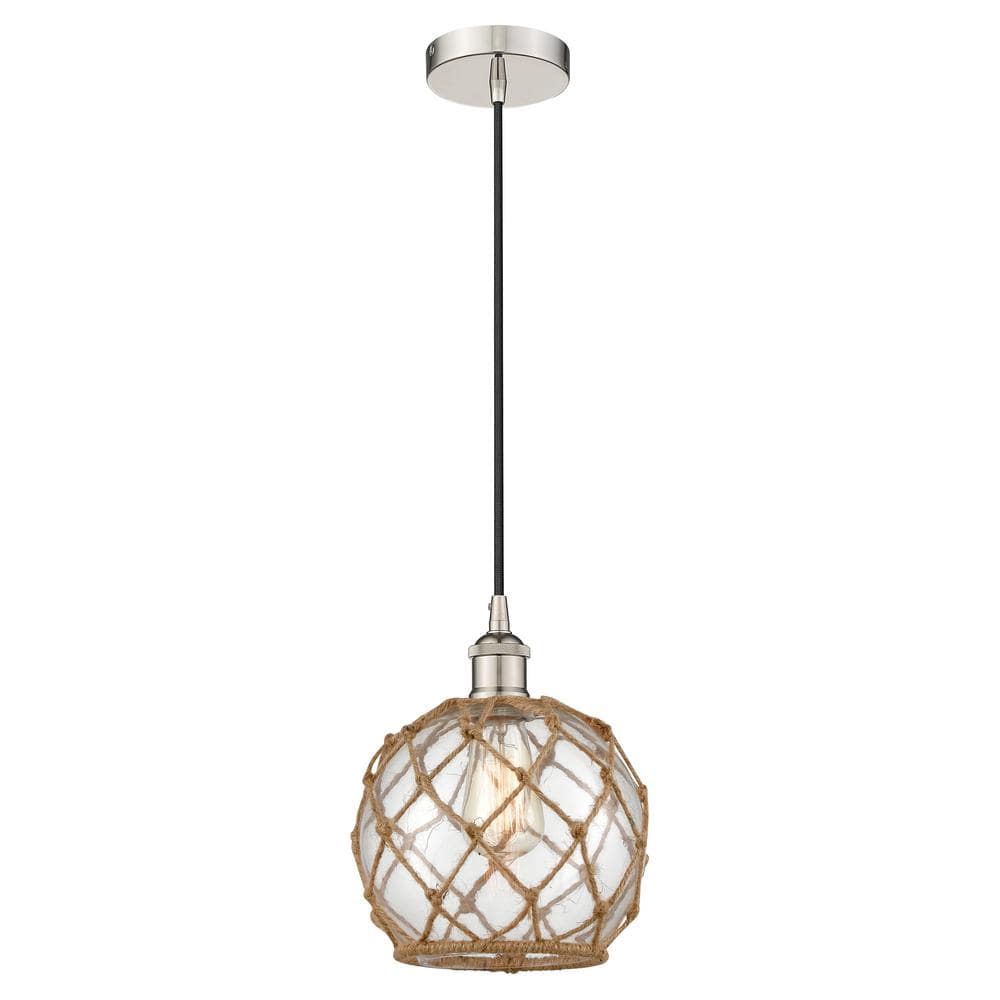 Farmhouse Rope 60-Watt 1-Light Polished Nickel Standard Mini Pendant Light with Clear Glass Shade, No Bulbs Included price history on PriceWatchPro