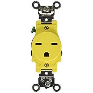 15 Amp Industrial Grade Heavy Duty Corrosion Resistant Self Grounding Single Outlet, Yellow