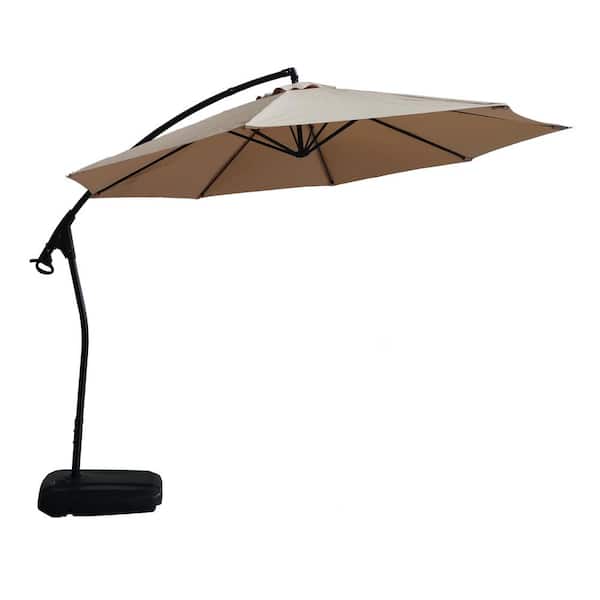 Jushua 11 ft. Cantilever Patio Umbrella with Base in Tan
