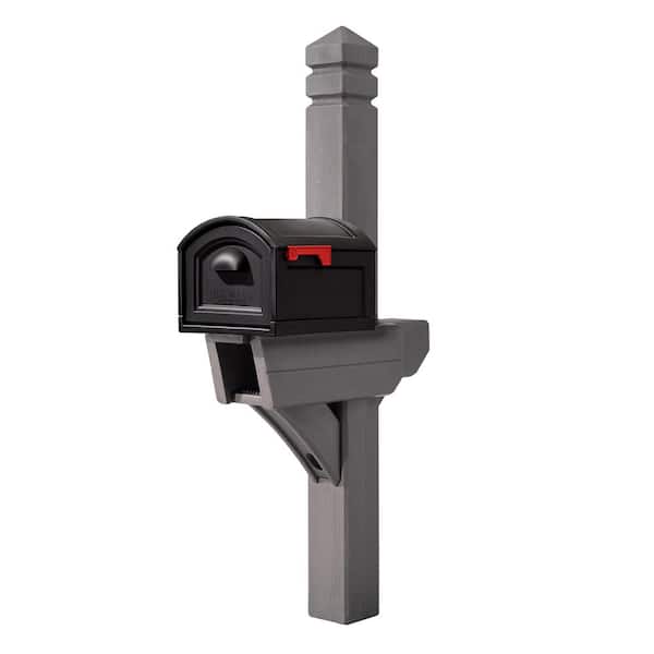 Highland Resin Overpost Extra Large Black Onyx Mailbox and Dark Cedar Mail Post Combo